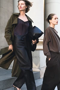 Barrel-Leg Coated Pants