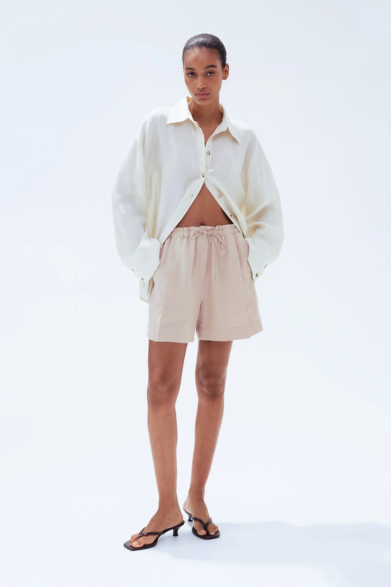 Linen-Blend Drawstring Shorts