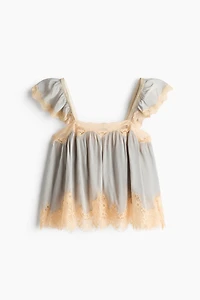 Lace-Trimmed Viscose Top