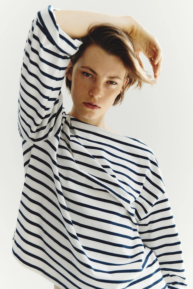 Long-Sleeved Boat-Neck Top