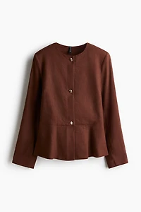 Linen-Blend Peplum Jacket