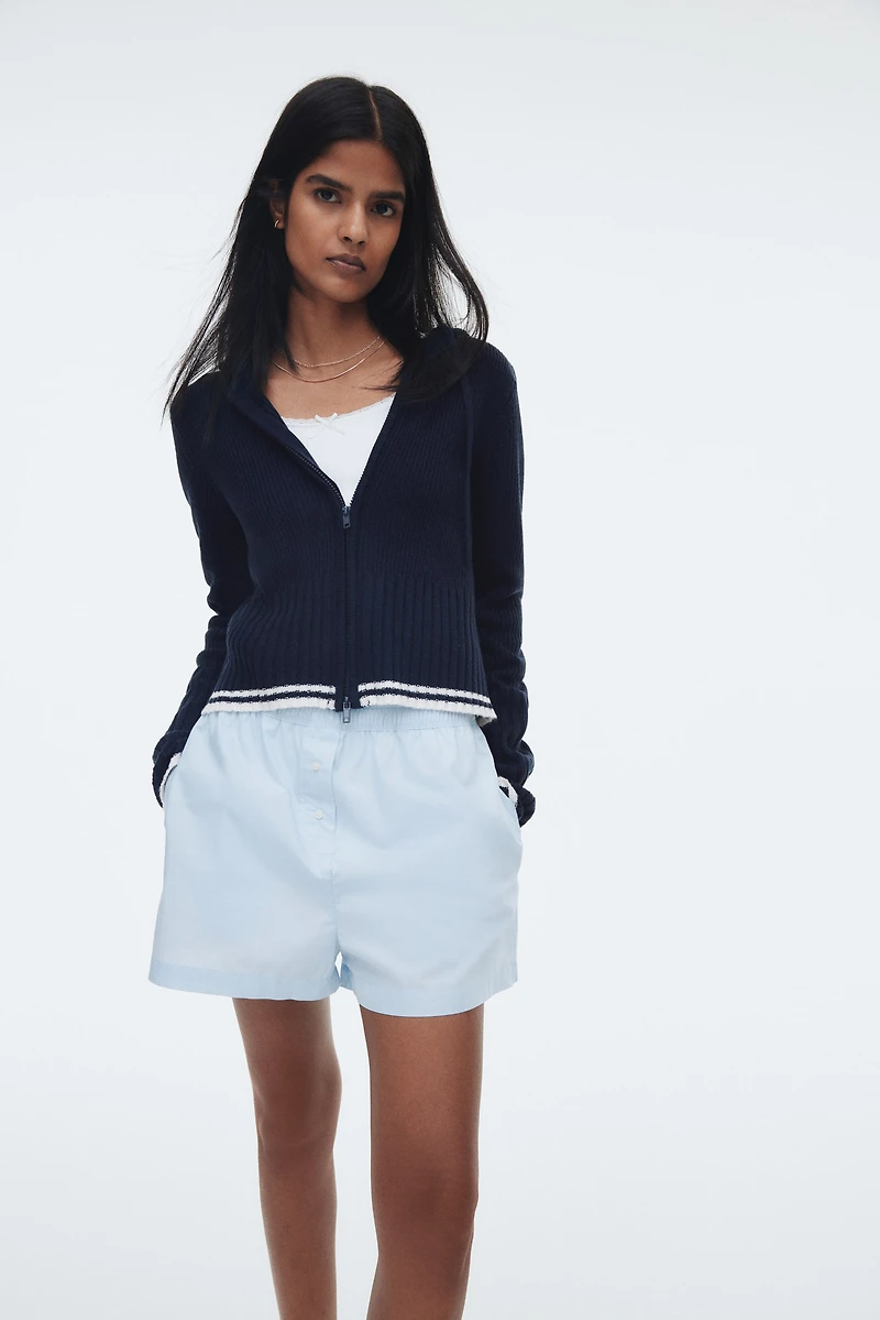 Hooded Cardigan with Zipper