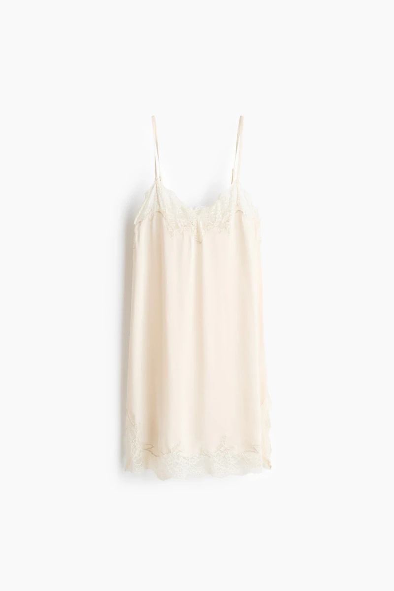 Lace-Trimmed Satin Slip Dress