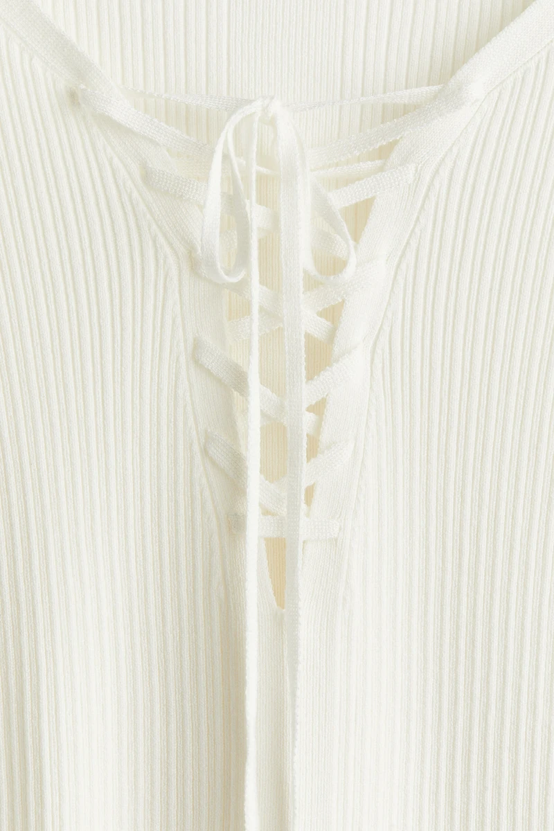 Lacing-Detail Rib-Knit Top