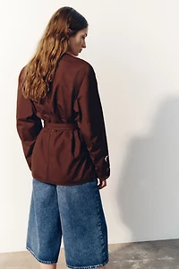 Tie-Belt Jacket with Eyelet-Embroidered Details