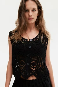 Crochet-Look Sweater Vest