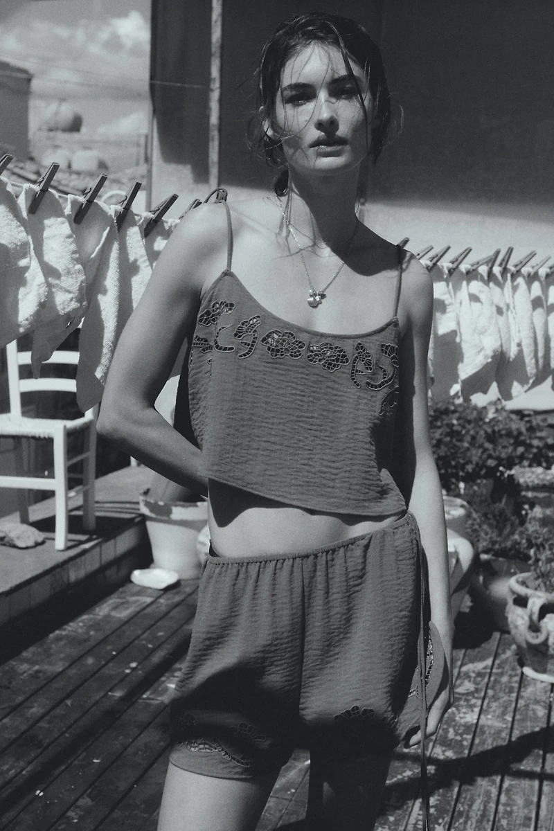 Beach Shorts with Eyelet Embroidery