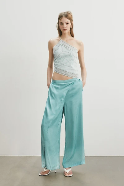 Wrap-Detail Satin Pants