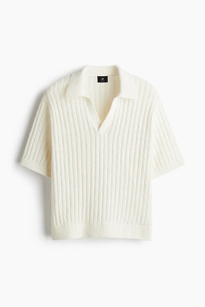 Loose Fit Rib-Knit Polo Shirt