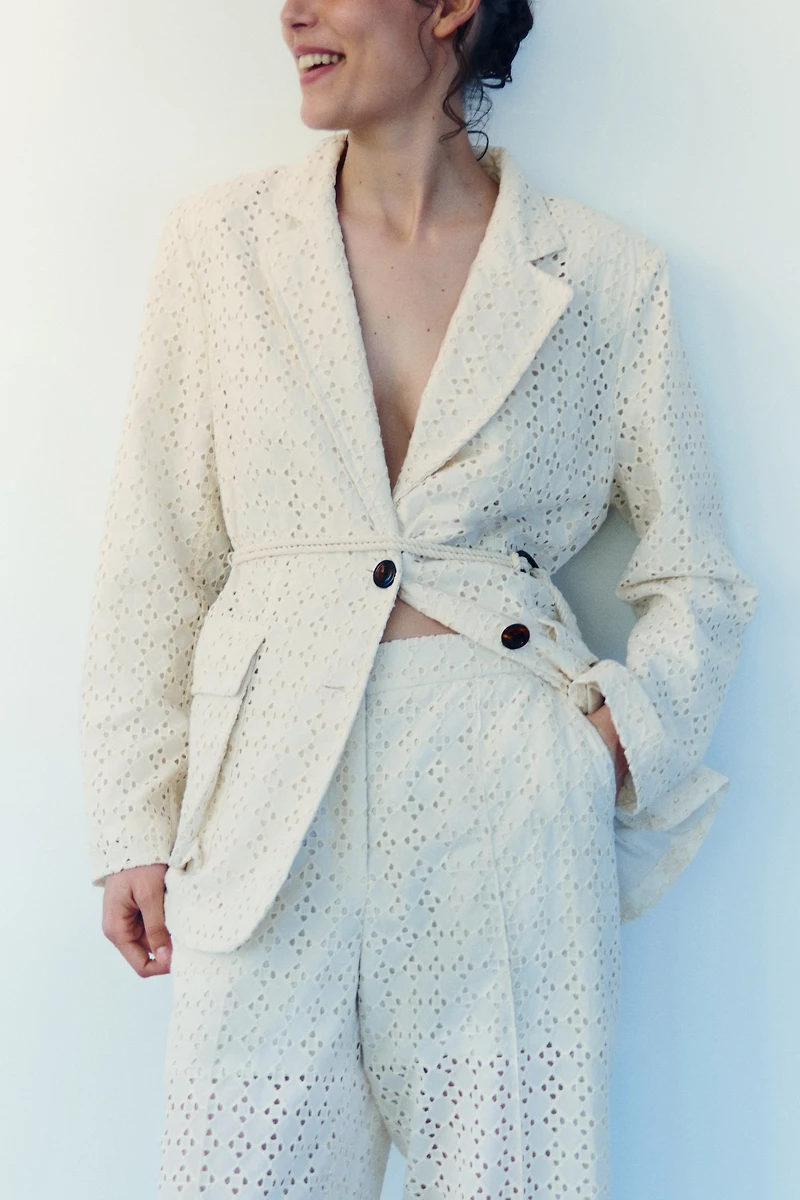 Eyelet-Embroidered Dress Pants