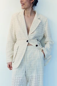 Eyelet-Embroidered Dress Pants