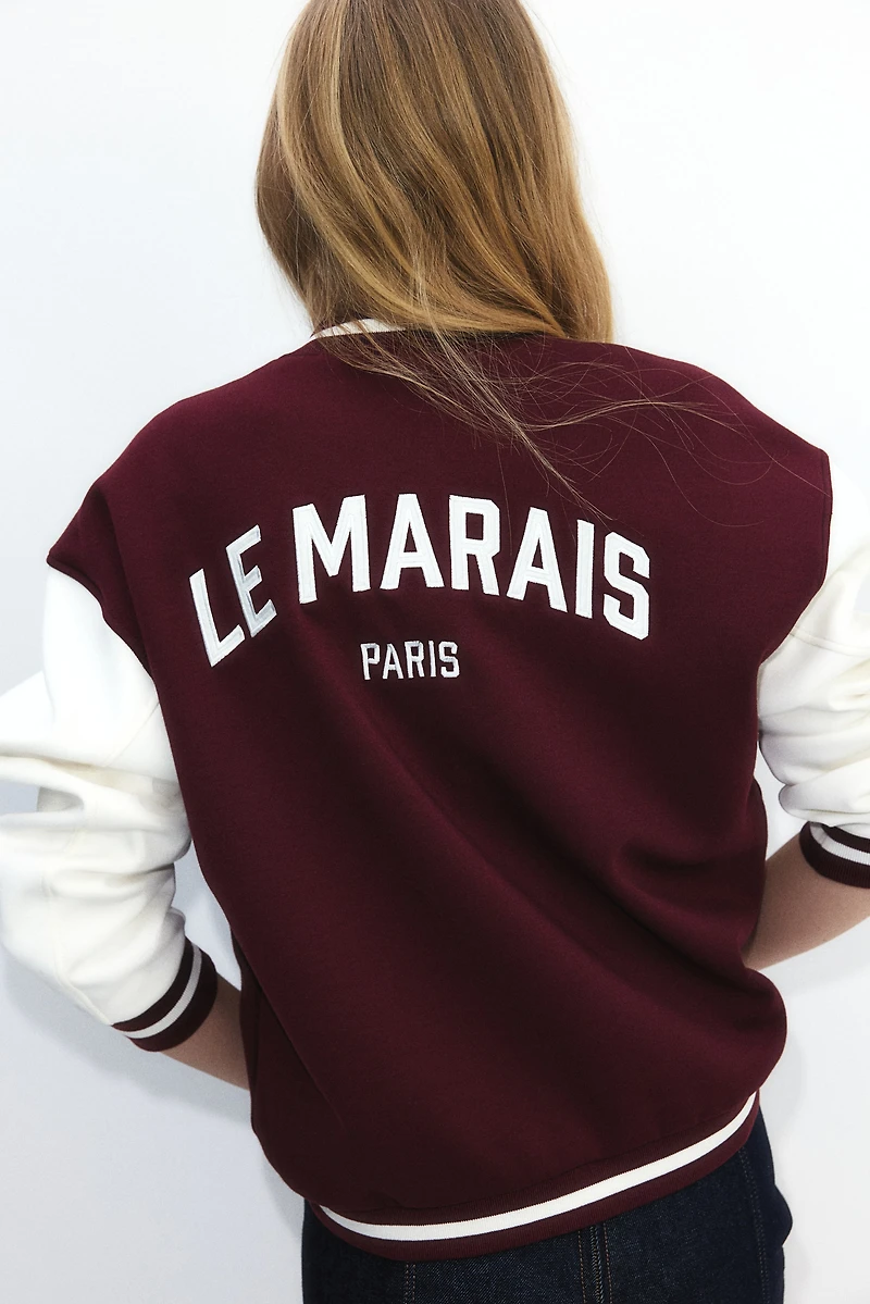 Motif-Detail Baseball Jacket