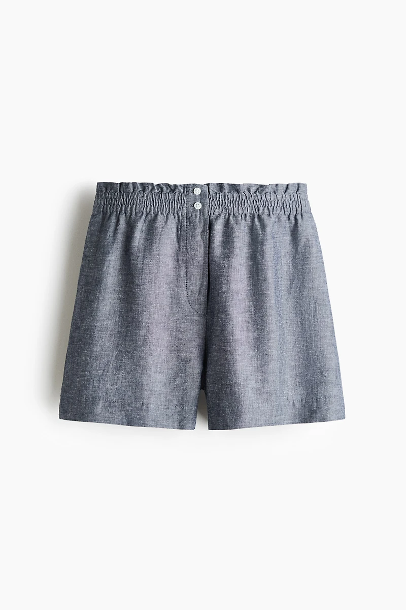 Linen-Blend Paper-Bag Shorts