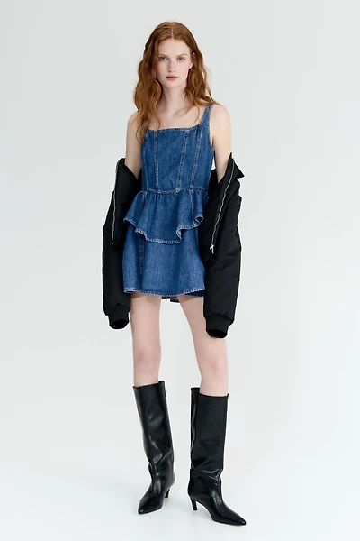 Flared-Skirt Denim Dress