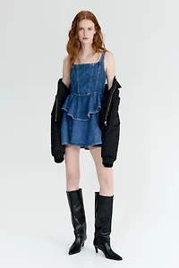 Flared-Skirt Denim Dress