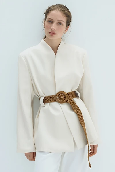 Belted Lapelless Jacket