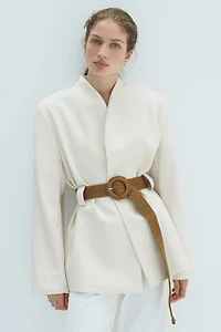 Belted Lapelless Jacket