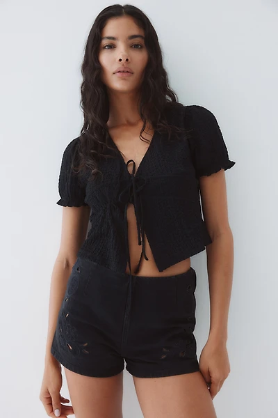 Crinkled Tie-Front Top