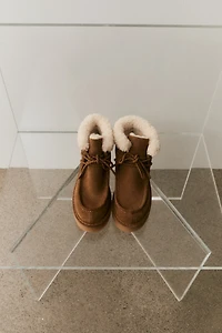 Warm-Lined Suede Boots with Laces