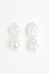 Gold-plated Pearl Pendant Earrings