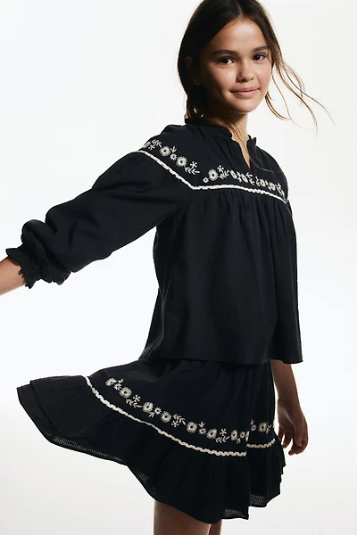 Embroidered-Detail Cotton Skirt