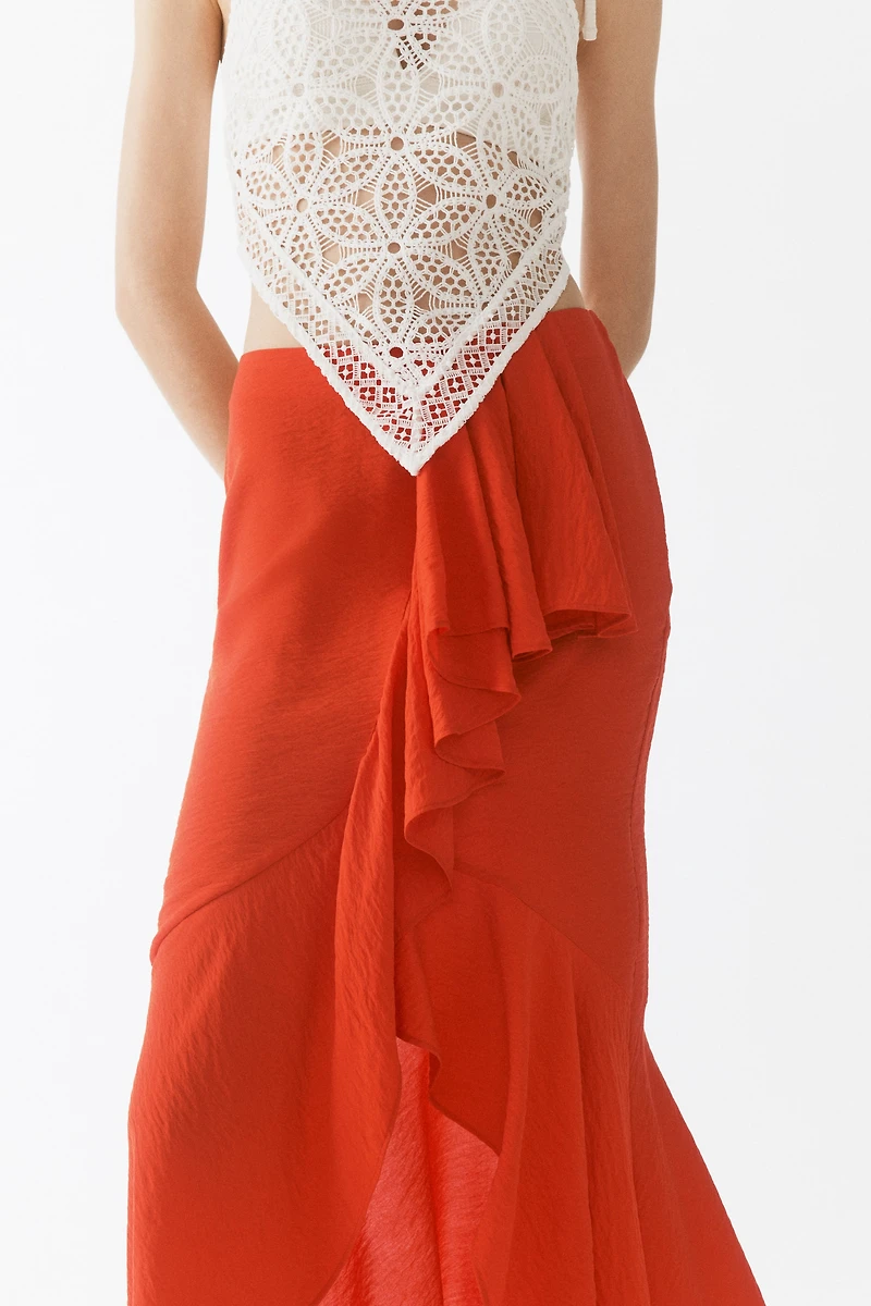 Flounce-trimmed viscose-blend skirt
