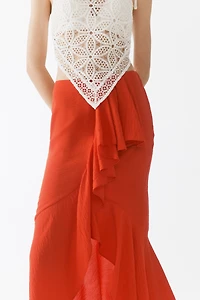 Flounce-trimmed viscose-blend skirt