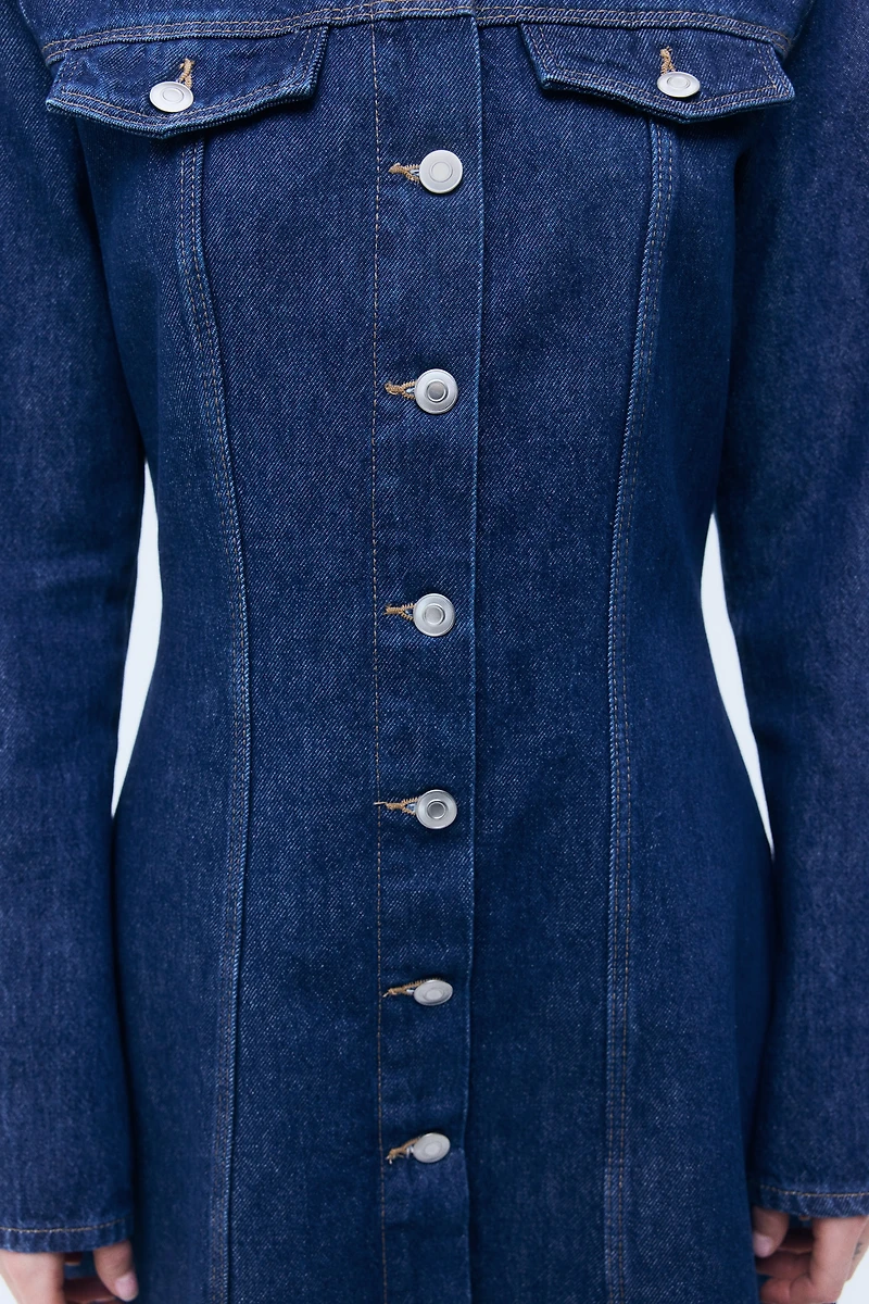 Flared-Skirt Denim Dress