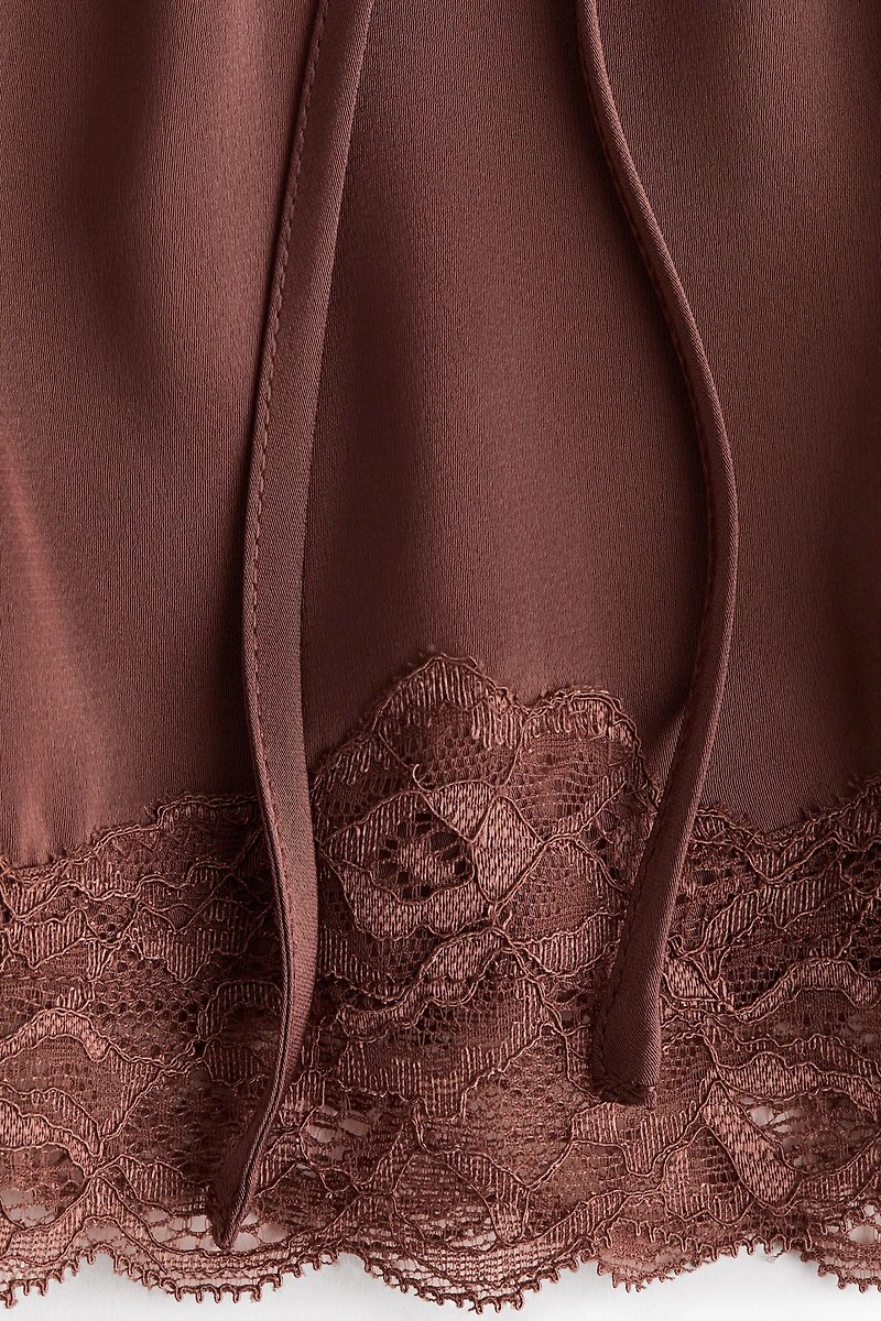 Lace-Trimmed Satin Shorts