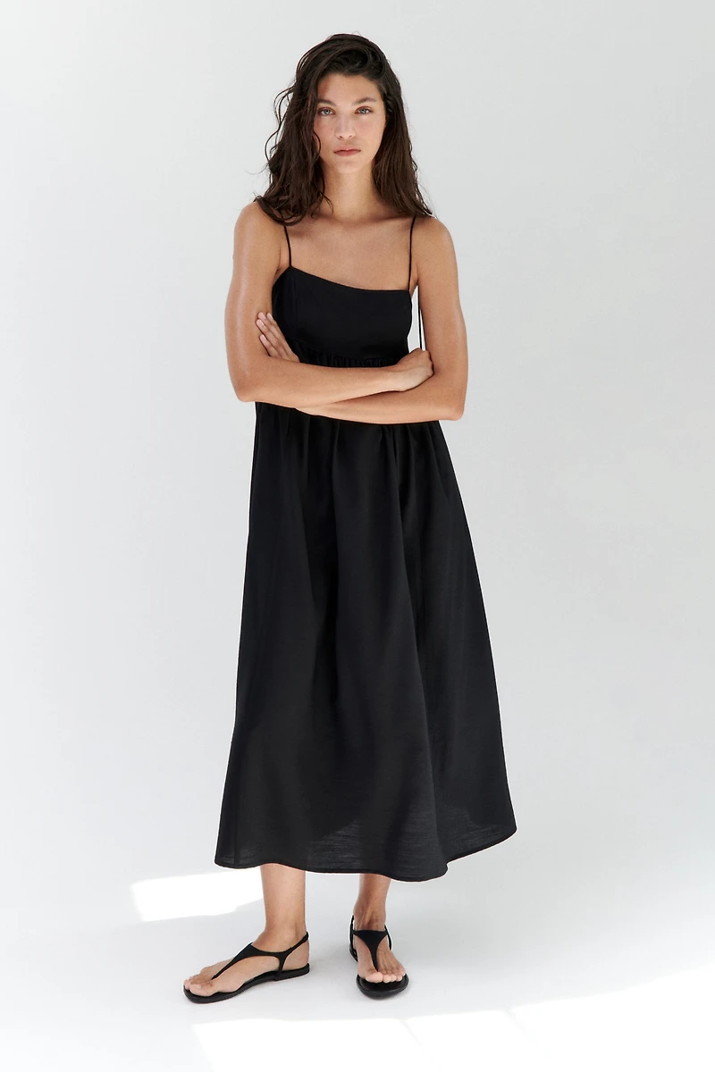 Tie-Shoulder-Strap Midi Dress