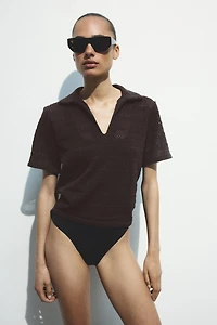 Crochet-Look Polo Shirt