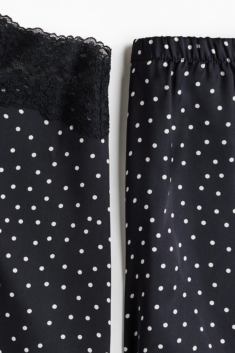Lace-Trimmed Satin Pajamas