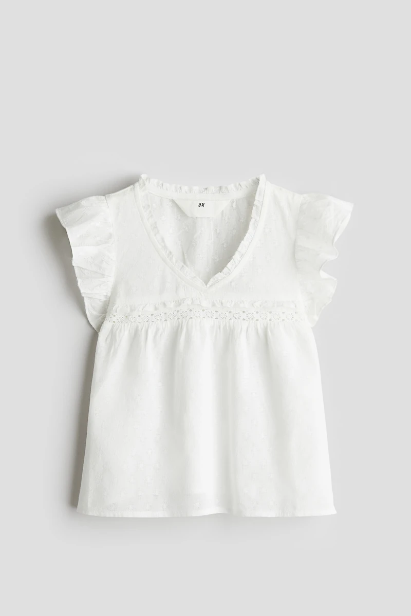 Ruffle-Trimmed Cotton Blouse