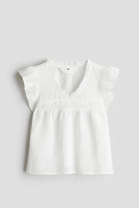Ruffle-Trimmed Cotton Blouse
