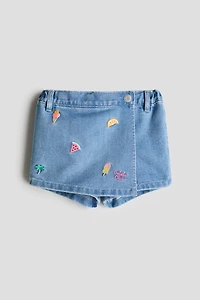 Embroidered-Detail Denim Skort