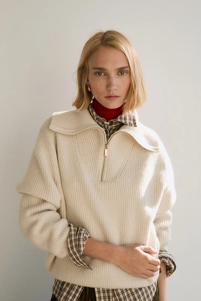 Rib-Knit Half-Zip Sweater