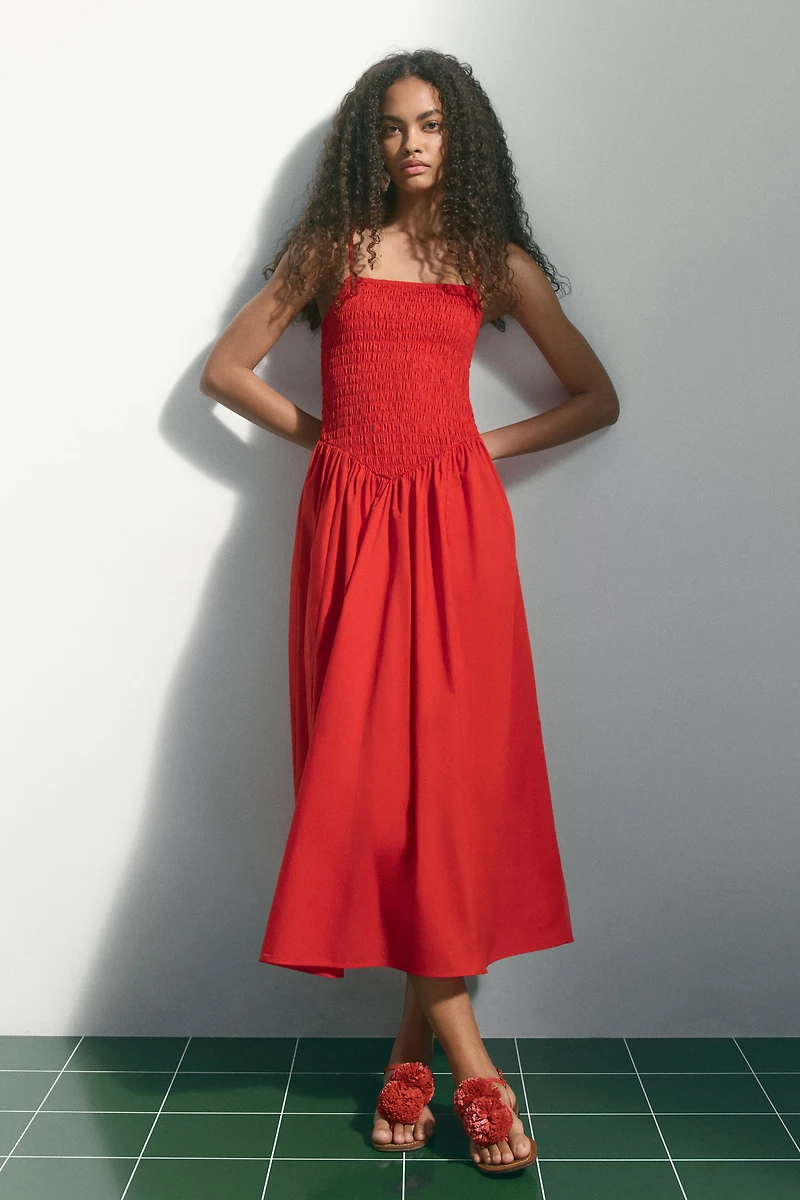 Smocked Dress with Flared Skirt