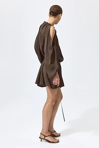 Balloon-Sleeved Open-Shoulder Dress