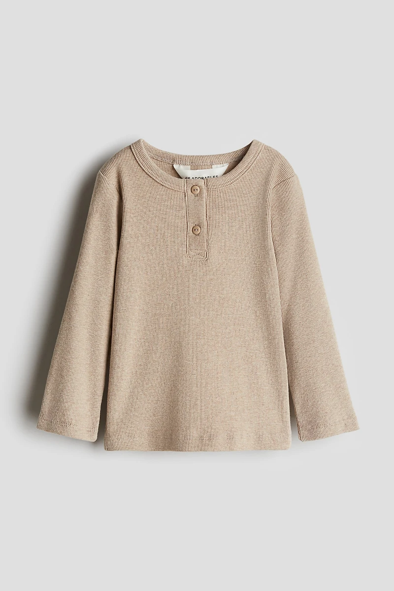Ribbed Cotton Henley Shirt