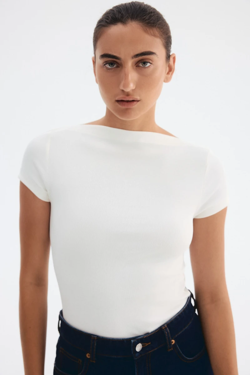 Ribbed Boat-Neck Top