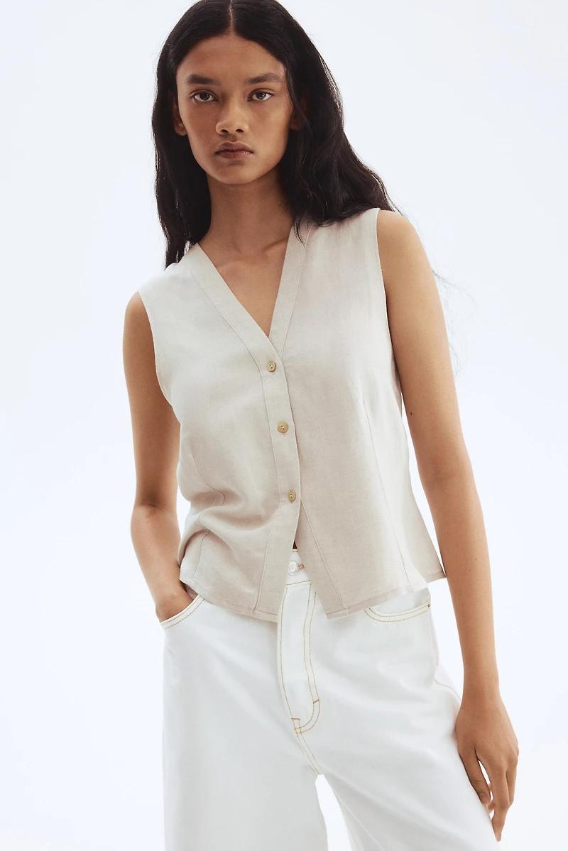 Sleeveless Linen-Blend Blouse