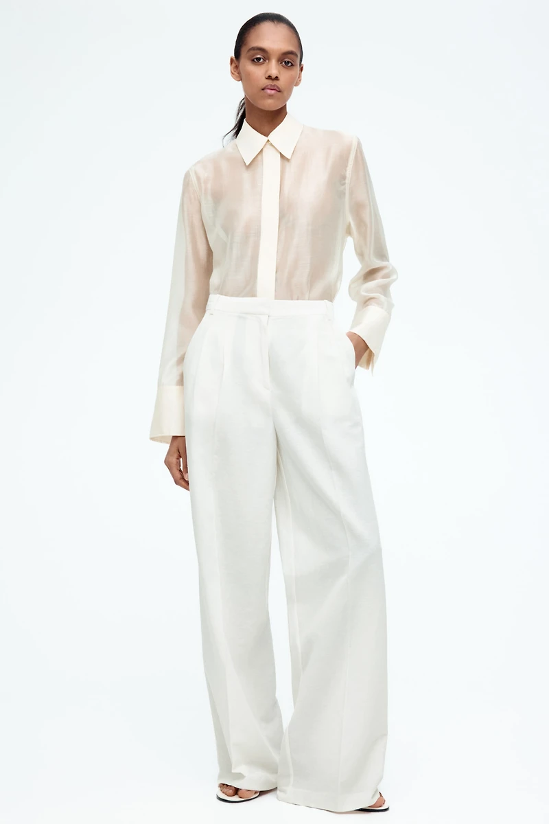 Wide-Leg Linen-Blend Pants