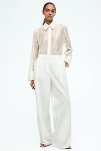 Wide-Leg Linen-Blend Pants