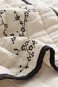 Embroidered-Detail Linen-Blend Bed Throw