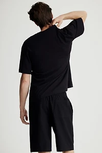 Linen-Blend Pajama T-Shirt and Shorts