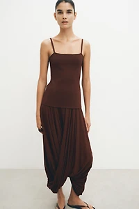Dual-Fabric Bubble-Hem Dress