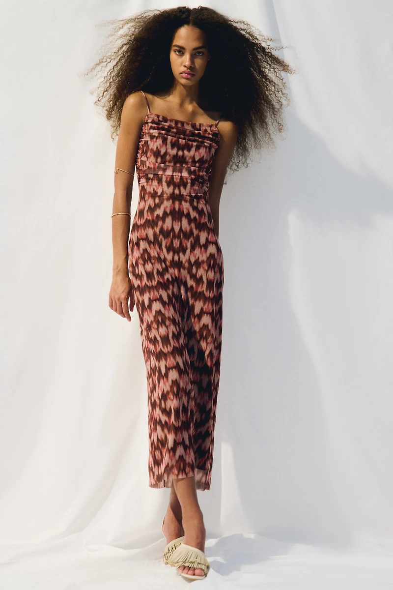 Draped Mesh Strappy Dress