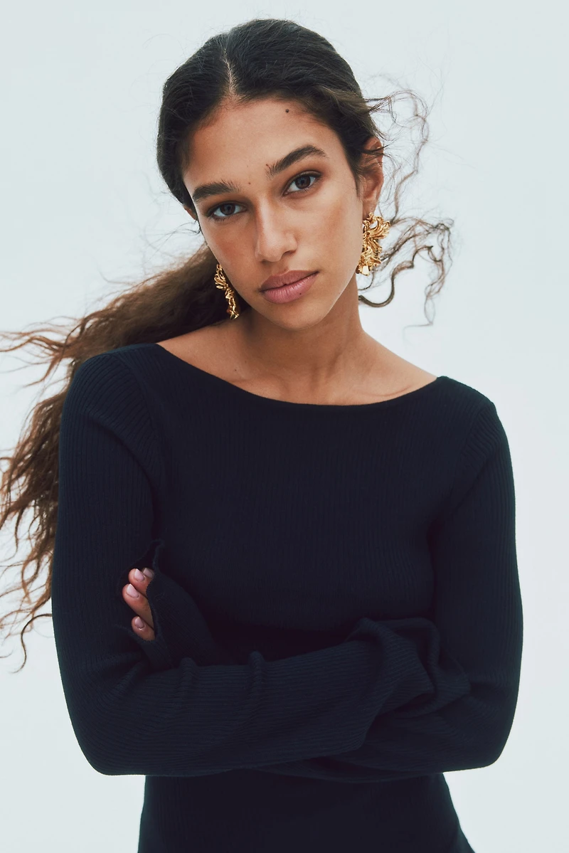 Ribbed Dress with Flared Skirt