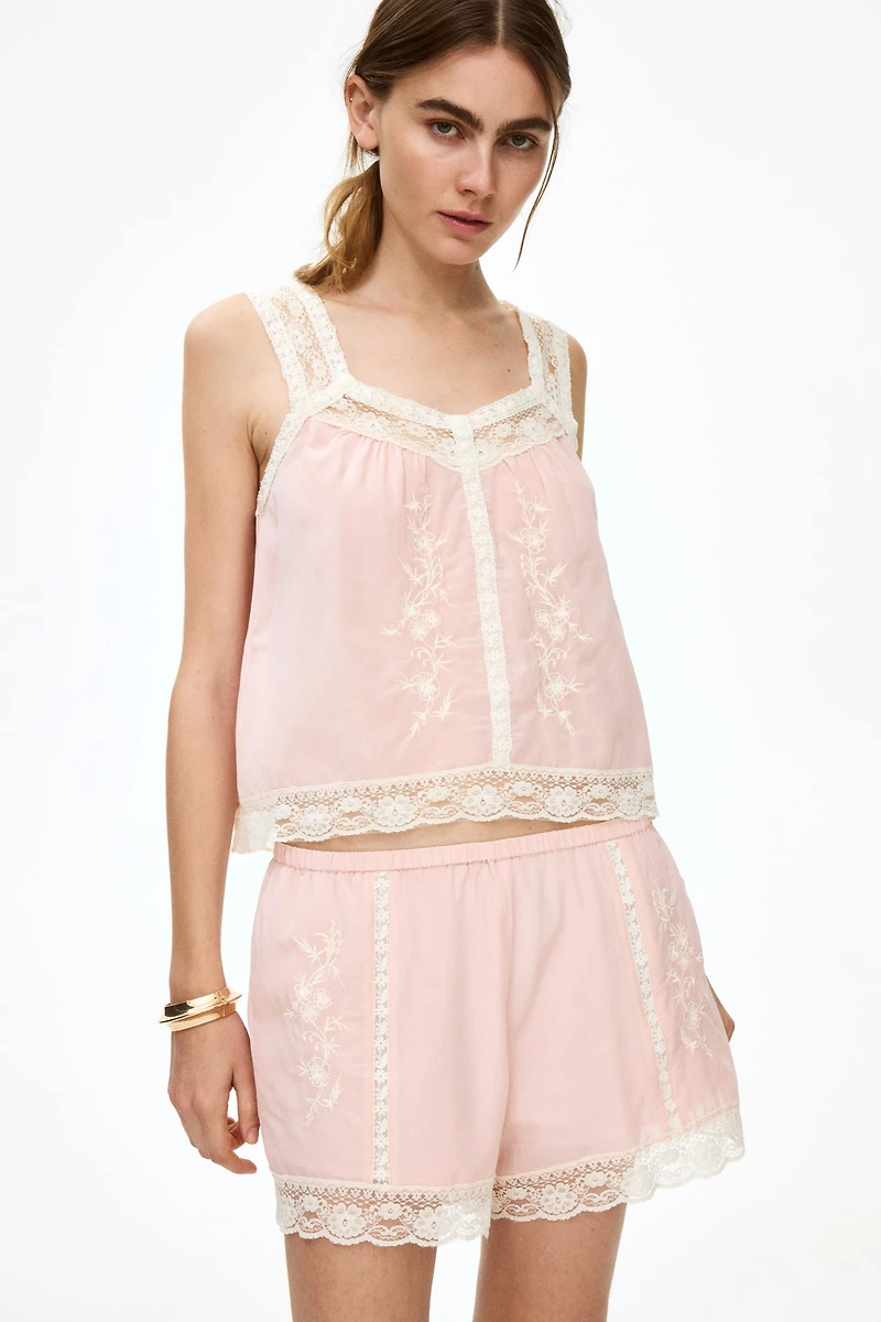 Embroidered Viscose-Blend Shorts