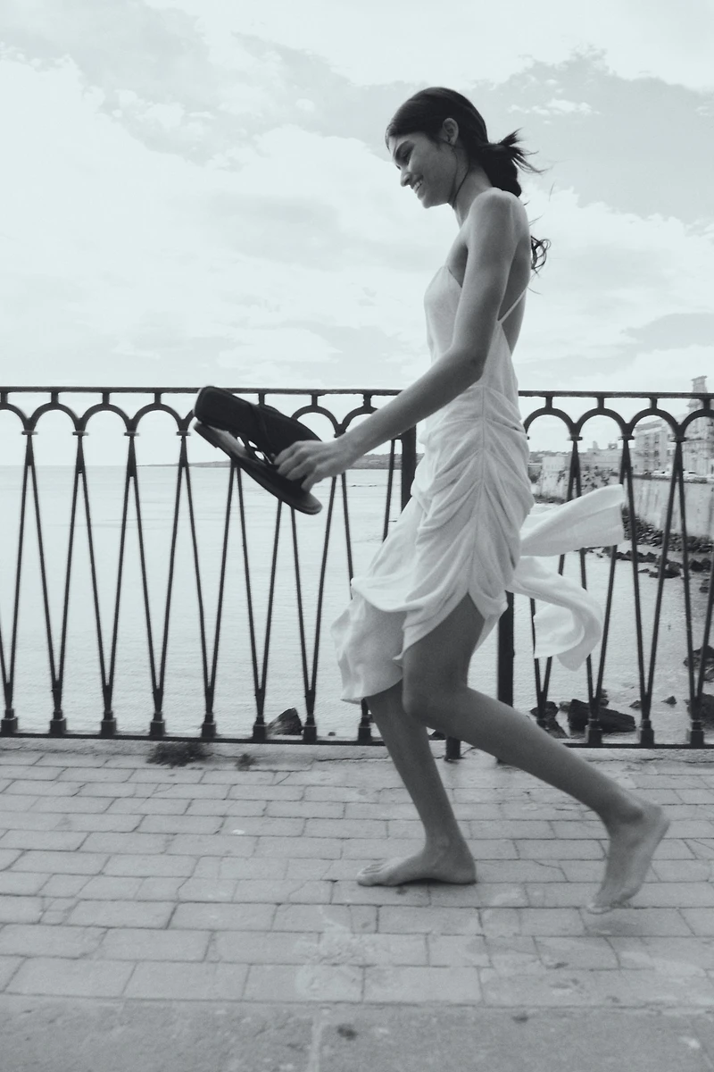 Draped Linen-Blend Dress